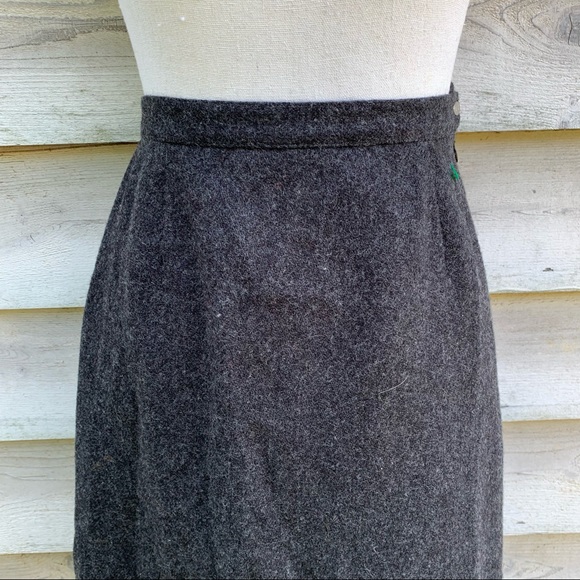 Vintage 80s Gray 100% Wool High Waisted A Line Ankle Length Modest Midi Skirt - Picture 6 of 16
